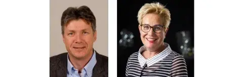 rechts: voorzitter Jan de Lange, links: vicevoorzitter Wilma van Beers